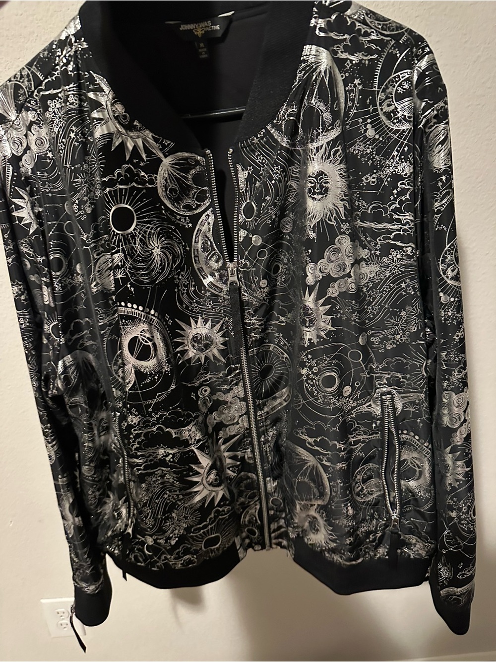 Johnny Was Black & White Celestial-Print Bomber Jacket